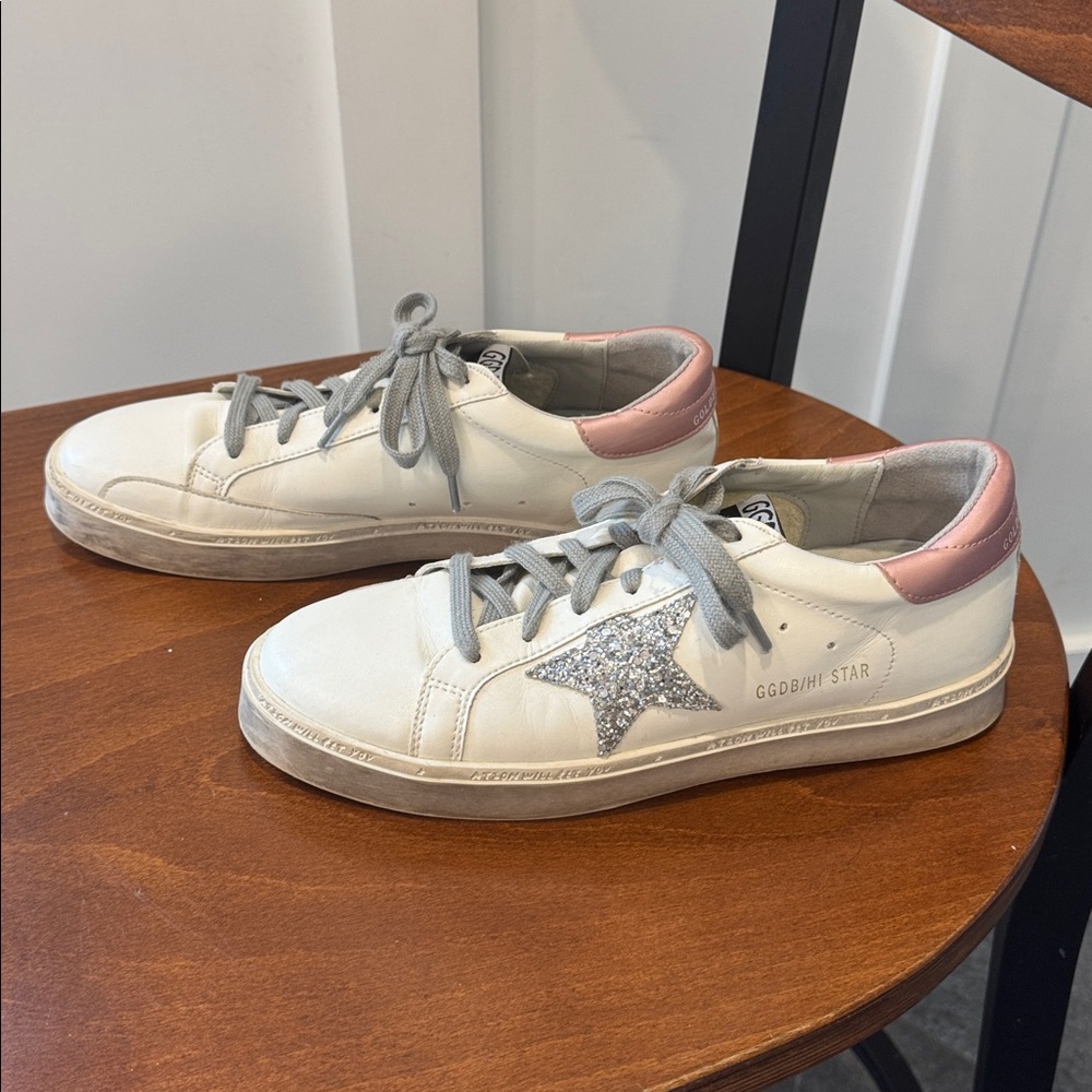 Golden Goose Hi-Star Sneakers Glitter Star "ATION WILL GET YOU” 41 pink/cream - Picture 4 of 11